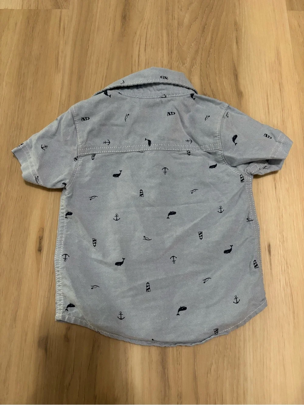 Carter's Light Blue Short-Sleeve Button-Down with Navy Nautical Motifs